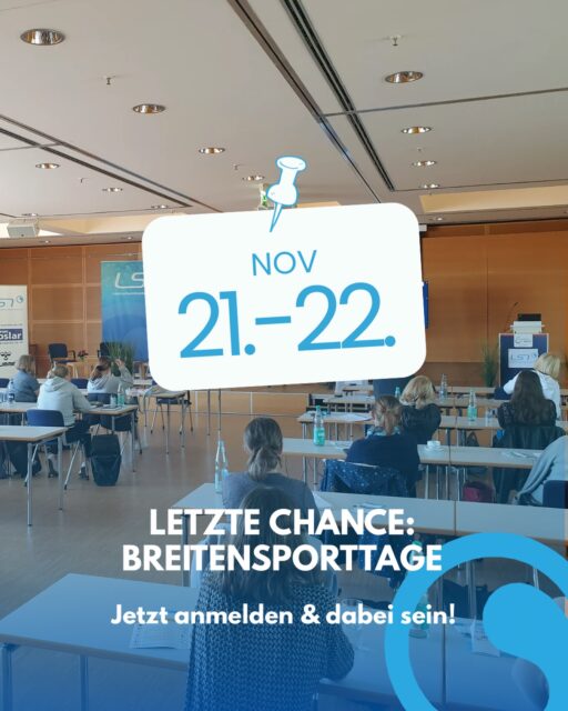 🚨LETZTE CHANCE: Sichert euch euren Platz bei den LSN-Breitensporttagen! 

Der Anmeldezeitraum läuft bald ab & die Plätze sind begrenzt…also wartet nicht zu lange & meldet euch direkt an!

Wann?: 21.–22. November 2026 Wo?: Breitensportstützpunkt Schneverdingen

Freut euch unter anderem auf diese Themen:

🌊Aquafitness: Impulse für Flach- & Tiefwasser sowie der Einsatz neuer Geräte
 👶🏼Wassergewöhnung: Spielerisch Babys & Kleinkinder ans Wasser heranführen
 🏊🏼Schwimmenlernen: Die sieben Grundfertigkeiten sowie praktische Anleitungen für Brust- & Rückenschwimmen
 🔎Schwimmenlernen mit Handicap: Neue Perspektiven & Ansätze für die Praxis

💡 Warum du dabei sein solltest:
✔ Spannende Workshops aus Theorie & Praxis
✔ Neue Impulse für deine Vereinsarbeit
✔ Vernetzung mit Trainer:innen aus ganz Niedersachsen
✔ Anrechnung mit 8 Lerneinheiten & Verlängerung der Zertifikate

Alle Infos, Programmpunkte & das Anmeldeformular findet ihr unter: https://lsn-info.de/breitensporttage-schwimmen/

#lsn #landesschwimmverbandniedersachsen #niedersachen #breitensporttage
